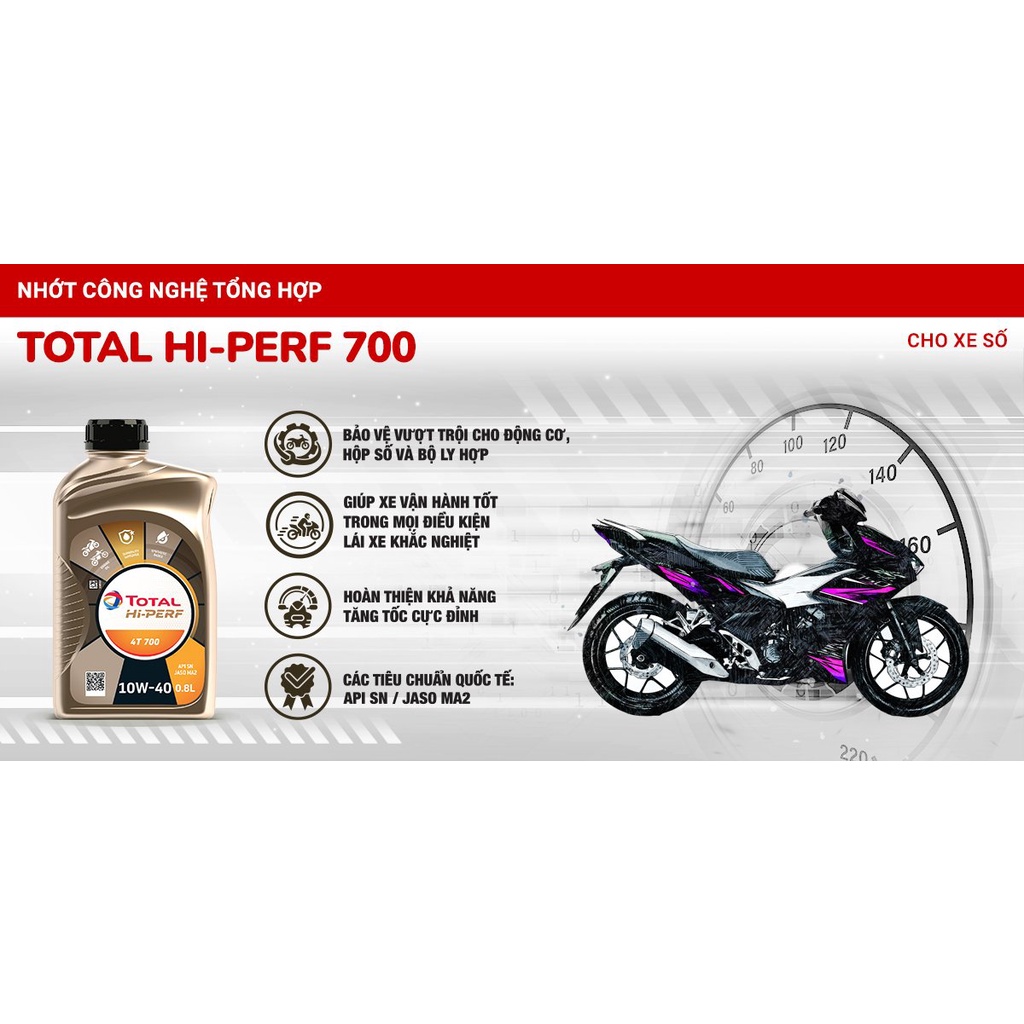 Nhớt xe máy bôi trơn cho động cơ TOTAL Hi Perf 4T 700 10W40