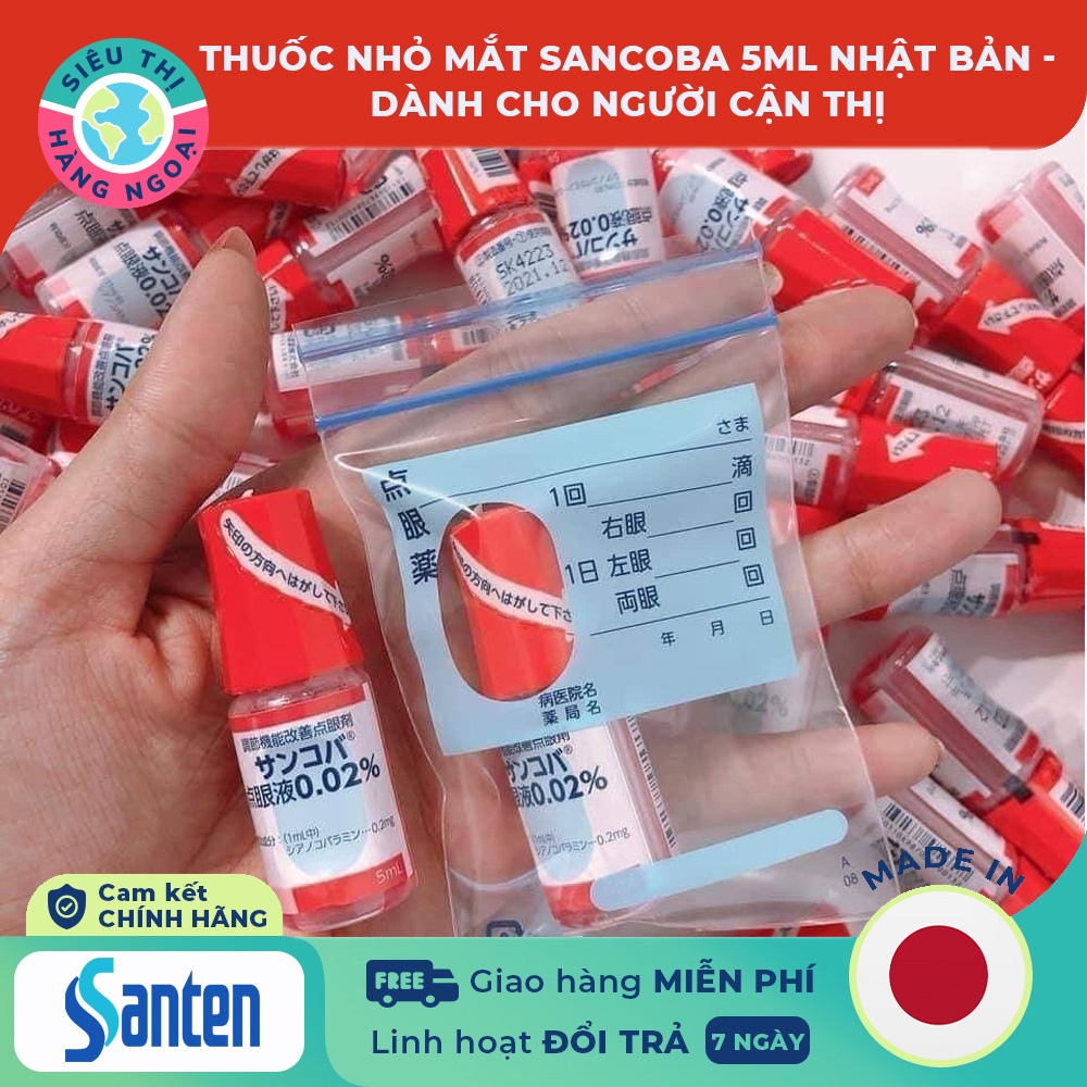 Nước nhỏ mắt Sancoba 0.02% 5ml Nhật Bản Hỗ trợ người cận thị;Điều tiết chứng mỏi mắt;rối loạn điều tiết