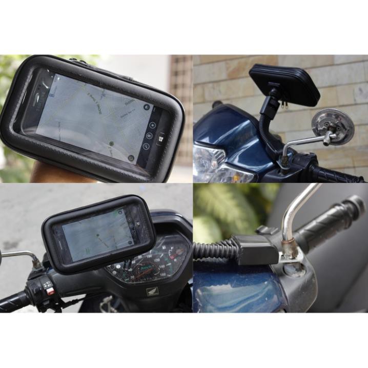 [Shop Uy Tín] Gía đỡ điện thoại xe máy đi mưa gắn chân kính chiếu hậu