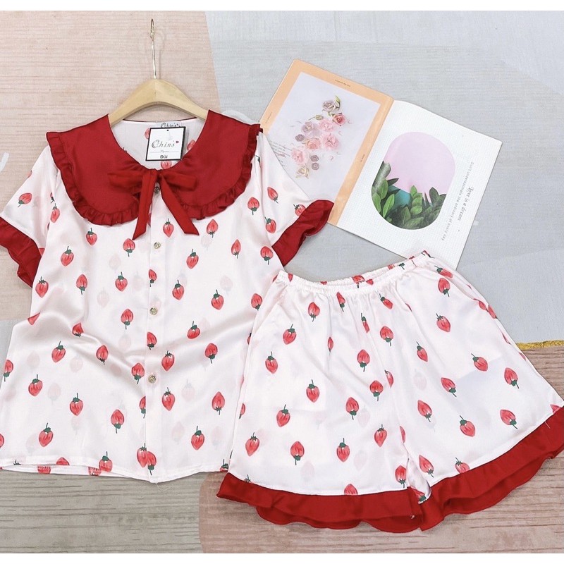 Bộ đồ Pijama lụa💖Bộ lụa thiết kế Quần Sooc Họa tiết chất liệu mát lịm | BigBuy360 - bigbuy360.vn