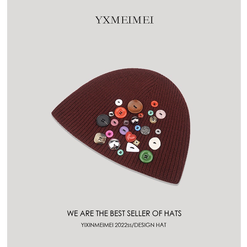 Mũ Len Dệt Kim Phối Nút Độc Đáo Thời Trang Thu Đông Cho Nữ