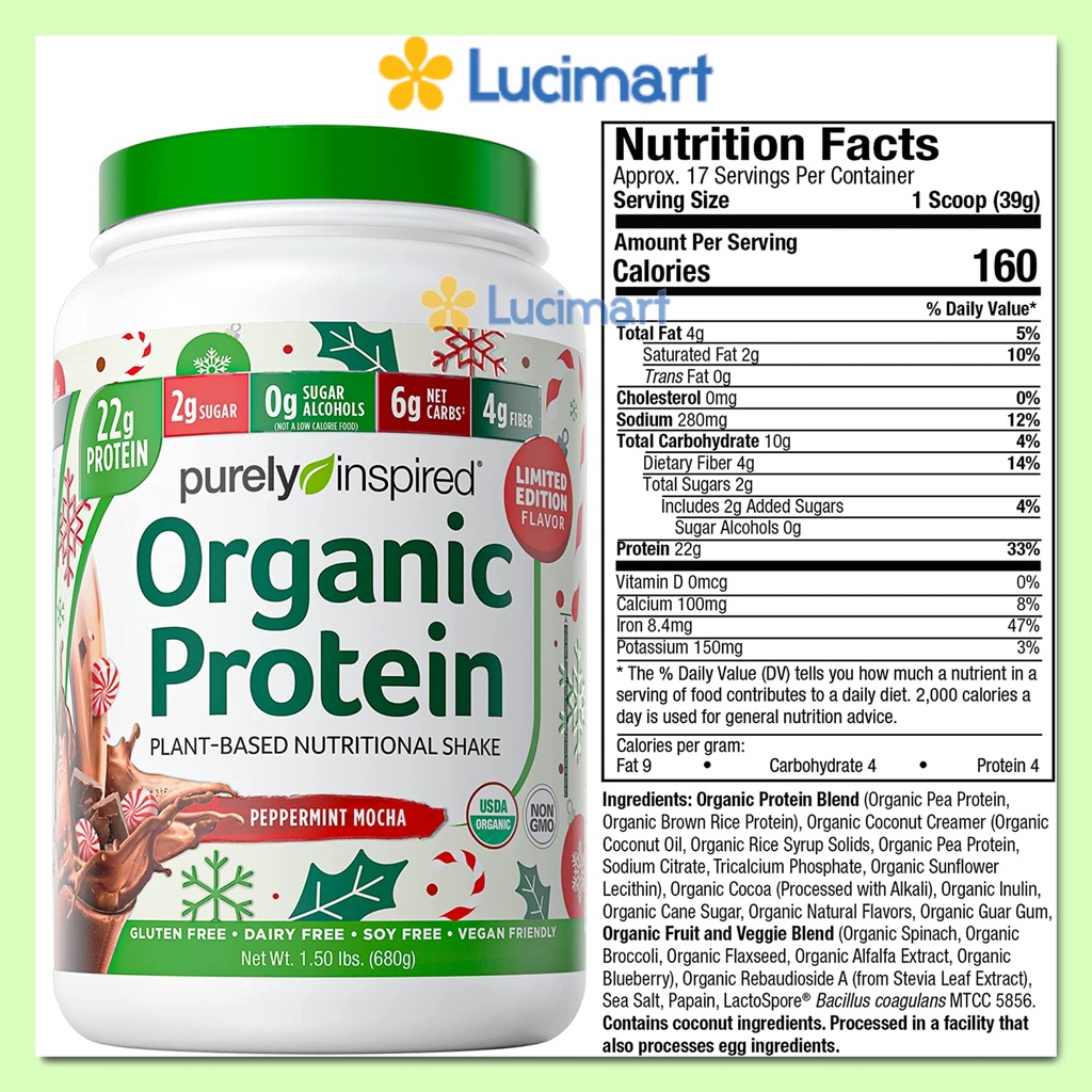 Bột đạm Purely Inspired Organic Protein 680g dùng pha sữa, làm bánh [Hàng Mỹ]