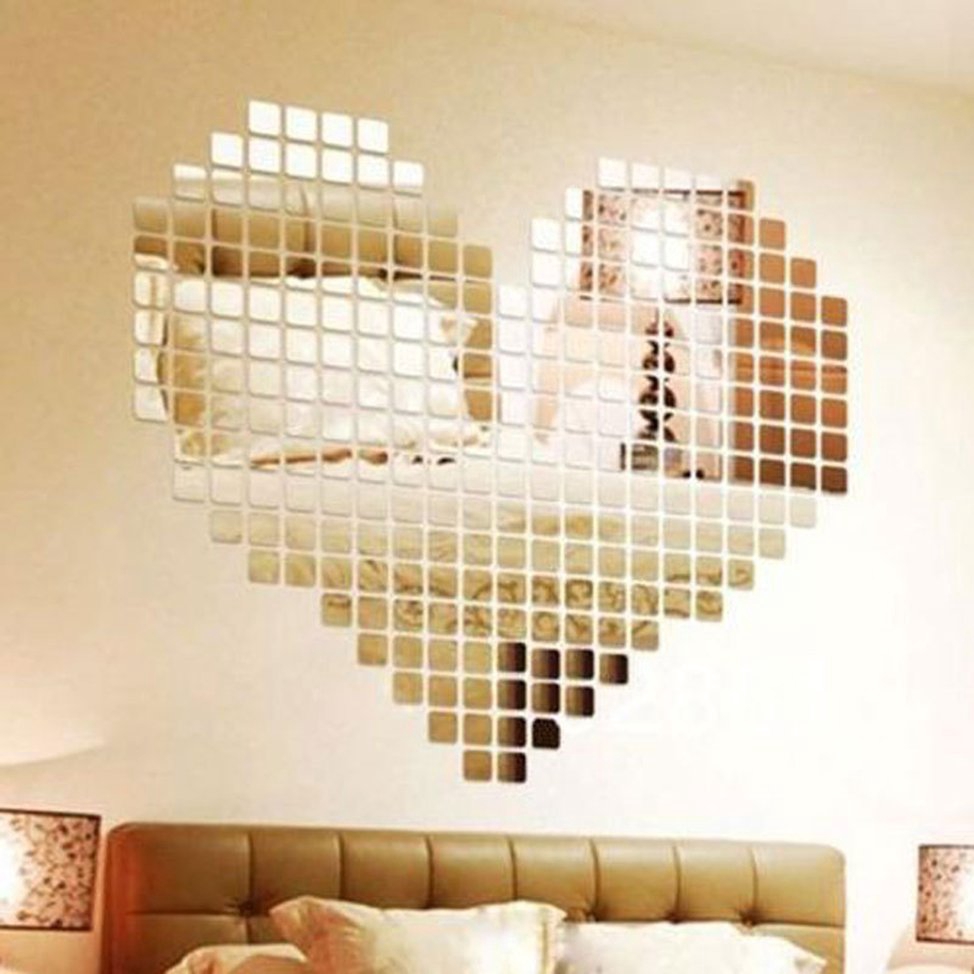 Set 100 Sticker Dán Tường Bằng Acrylic Kiểu Gương Kích Thước 2x2cm Để Trang Trí