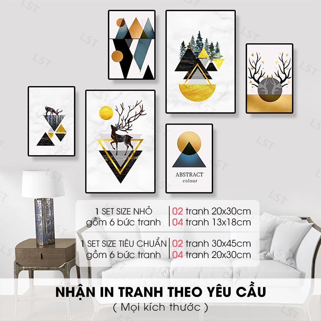 SET 6 TRANH TREO TƯỜNG ĐÃ CÓ KHUNG, Tranh Treo Phòng Khách, Decor trang trí nhà cửa | LST