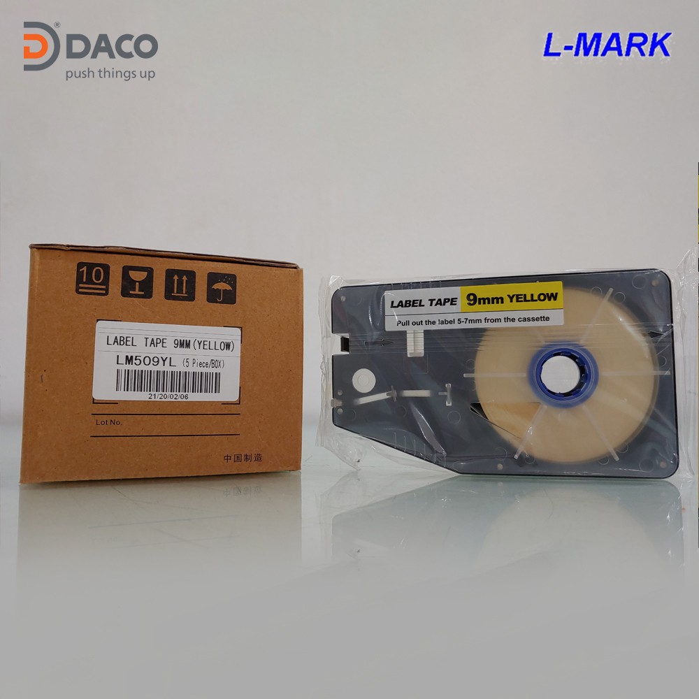LM509YL Băng nhãn in cho máy in ống lồng đầu cốt LK-330, LK330 L-Mark 9mm x 20m màu Vàng