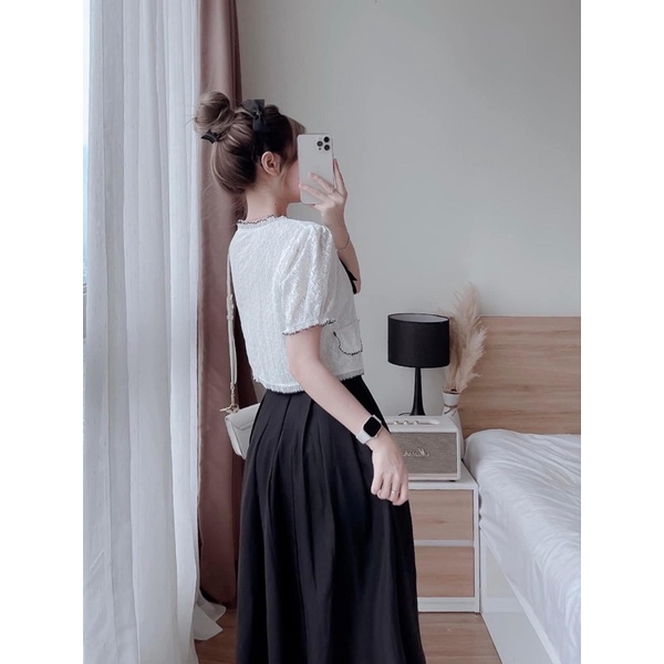 SET ÁO REN CROPTOP + CHÂN VÁY MIDI ĐEN