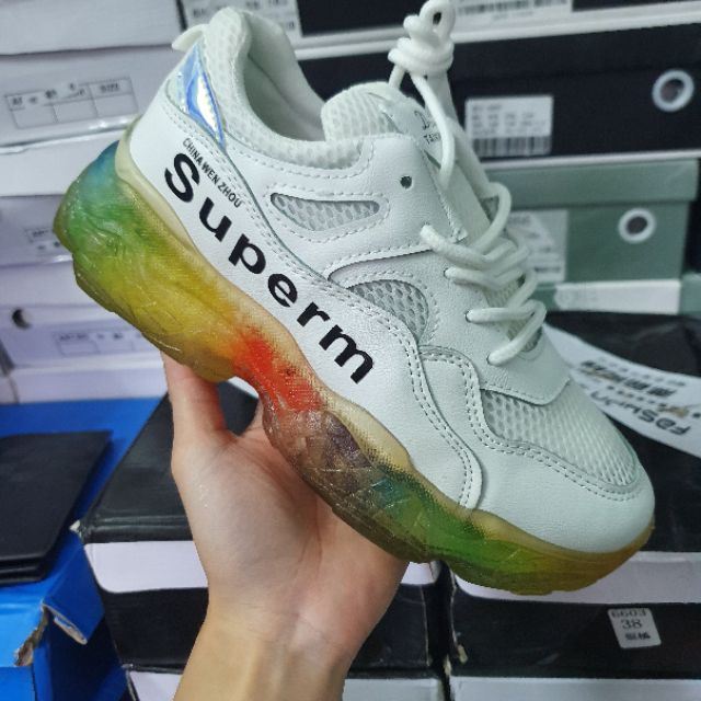 [FREE SHIP] Giày thể thao nữ Ulzzang Rainbow 2 màu kem/trắng hot hit độn đế sắc màu 4.5cm dễ phối đồ