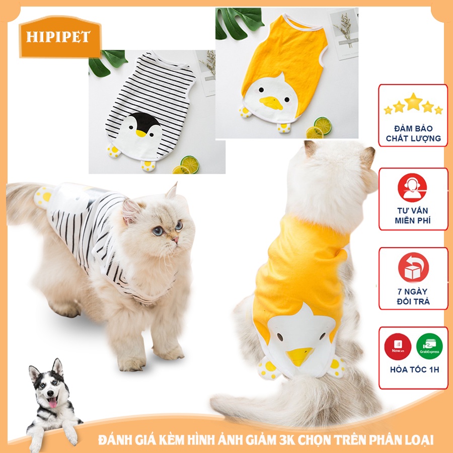 Áo cho mèo chó Hipipet - quần áo thú cưng chất cotton xịn dễ thương in hình chim cánh cụt -TCM01