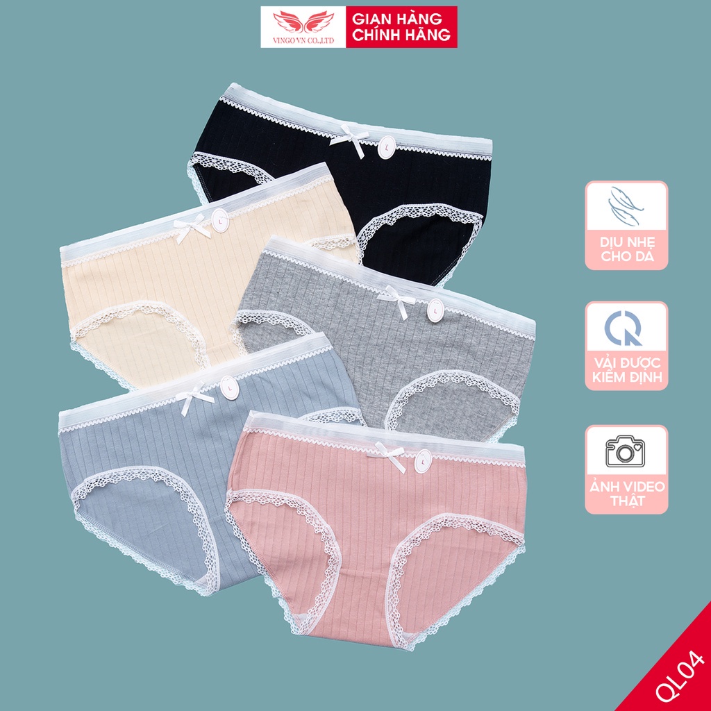 Combo 5 Quần Lót Cotton Viền Ren VINGO Co Dãn Bốn Chiều Thấm Hút Kháng Khuẩn QL04 VNGO