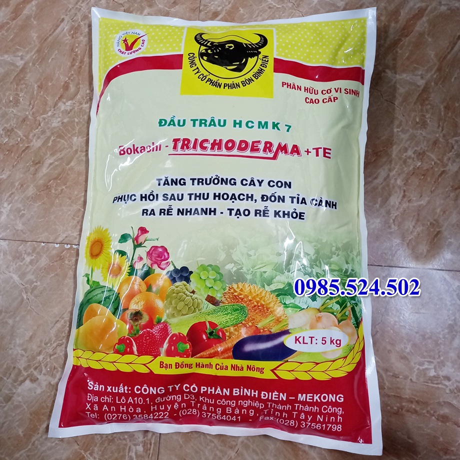Phân bón hữu cơ vi sinh Đầu trâu HCMK7 hữu cơ Trichoderma + TE 5kg
