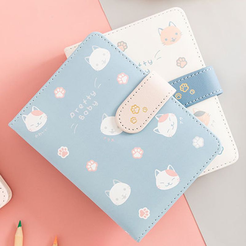 Sổ Ghi Chú Bìa Da PU Họa Tiết Mèo Dễ Thương Dành Cho Học Sinh