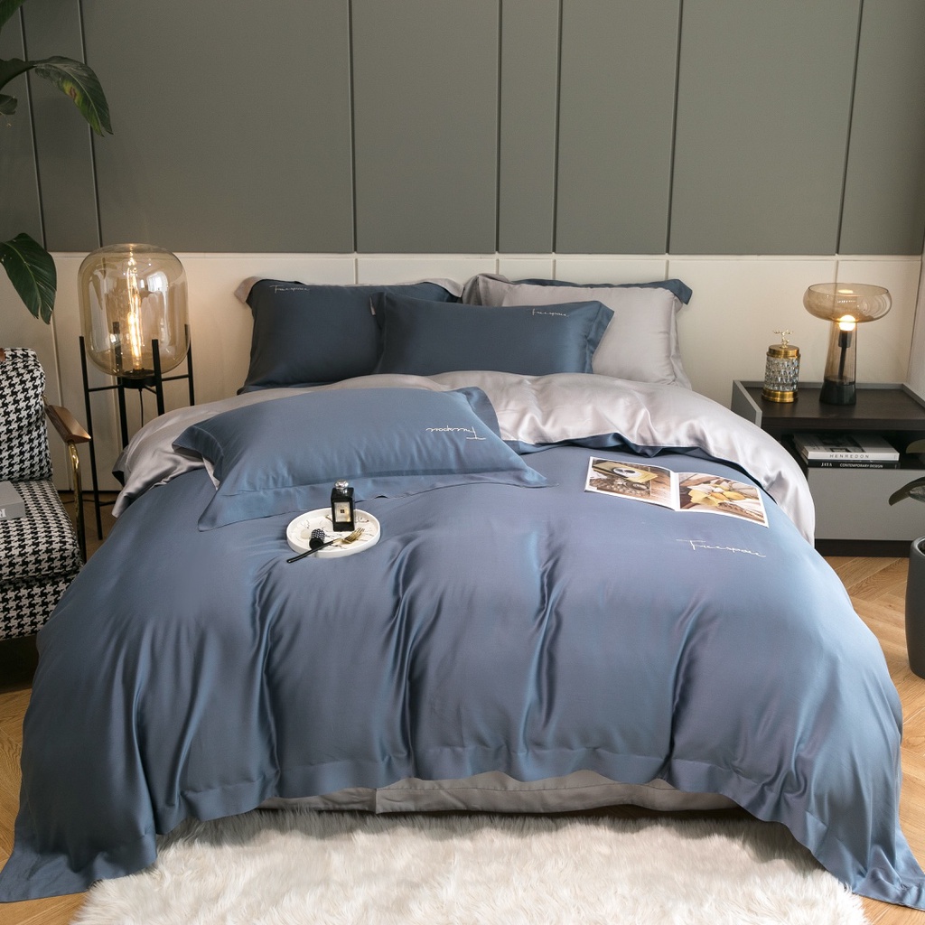 Bộ Chăn Ga Gối Lụa Tencel Cao Cấp Sang Xịn Mịn Mát Gồm Chăn Drap Gối Sét 4 Món - Nhập Khẩu Chính Hãng