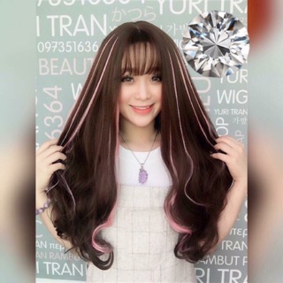 Tóc giả xoăn dài line hồng