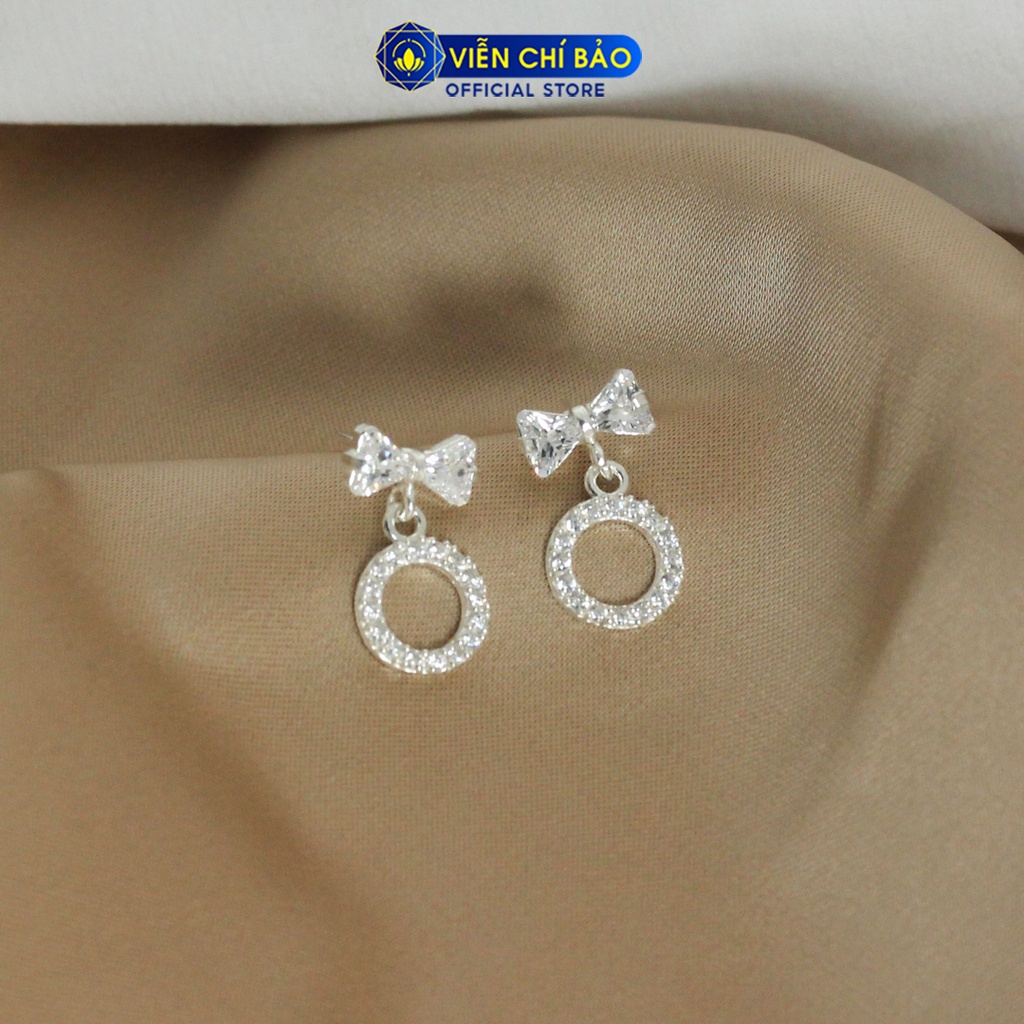 Bông tai bạc nữ Nơ đính đá dễ thương bạc 925 vòng tròn donut thời trang phụ kiện trang sức nữ Viễn Chí Bảo B400561