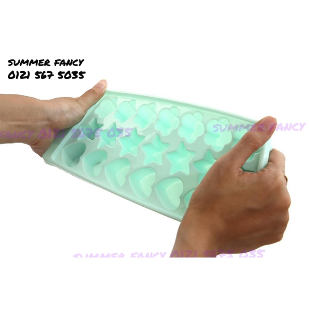 hàng giá rẻ Khuôn 21 viên ngôi sao , hoa ,trái tim thạch rau câu / thạch phô mai / Khay đá nhựa Ice tray CLN