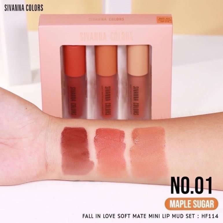 Set 3 son lì Sivanna Fall in Love Soft Mate Mini Lip Mud HF114