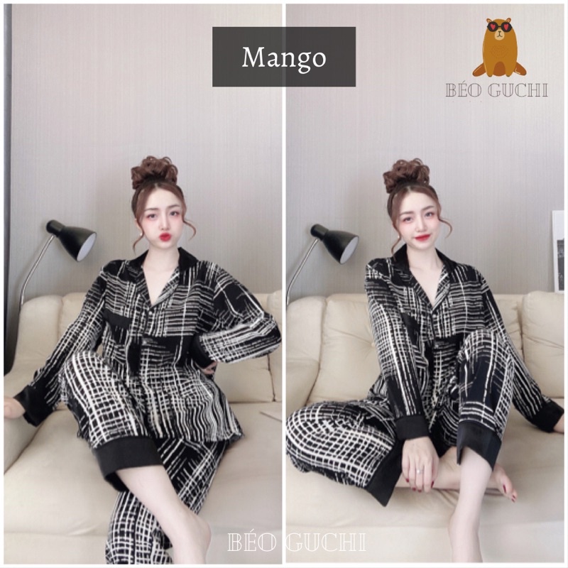 Dài tay 50-110kg K3DTM Béo Guchi Bigsize Pijama Lụa Mango &amp; Satin lạnh - Đồ bộ nữ xinh