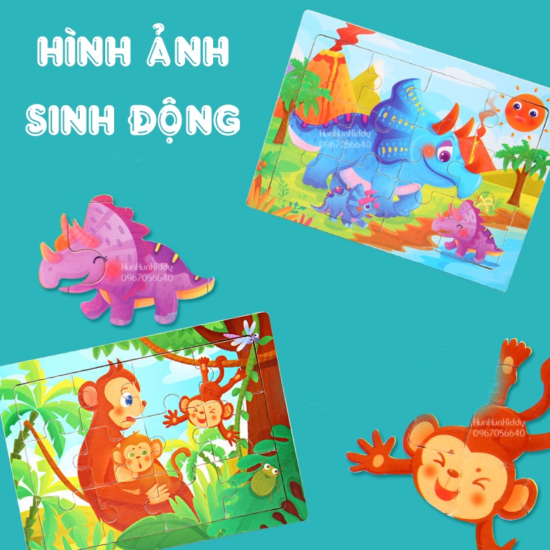 Ghép hình 12 mảnh gỗ nhiều chủ đề cho bé