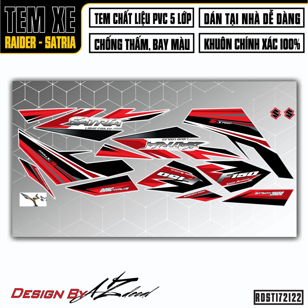Tem Xe Suzuki Raider - Satria Mẫu F150 | RDST172122 | Decal PVC Chống Nước, Đa Dạng Màu Tem Cho Xe