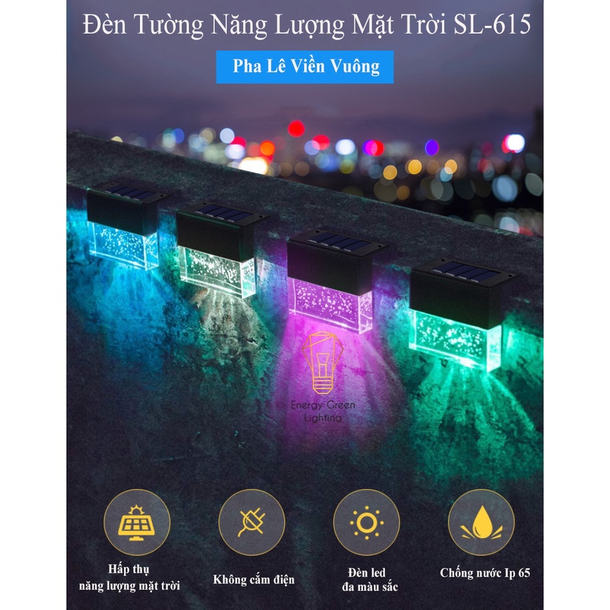 Đèn Led Gắn Tường Energy Green Lighting Pha lê Kiểu Viền Vuông SL-615 - Năng Lượng Mặt Trời - 2 Chế Độ Ánh Sáng Vàng