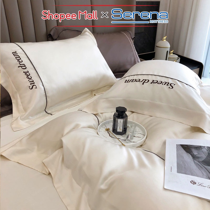 Set 5 Món Chăn Ga Gối Lụa 100s SERENA Cao Cấp Bộ Combo Ra Ga Drap Trải Bọc Phủ Nệm Đệm Giường Đep