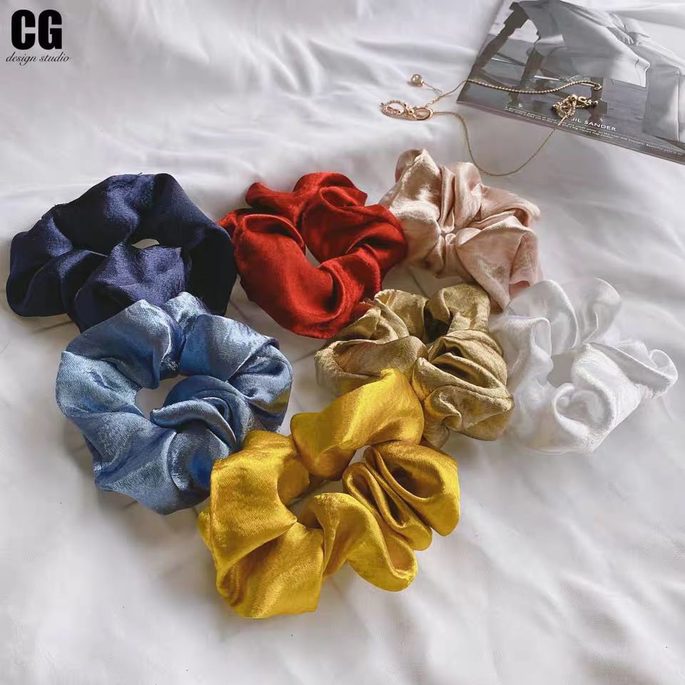 Cột Tóc Vải Trơn Bóng Scrunchies Nhiều Màu