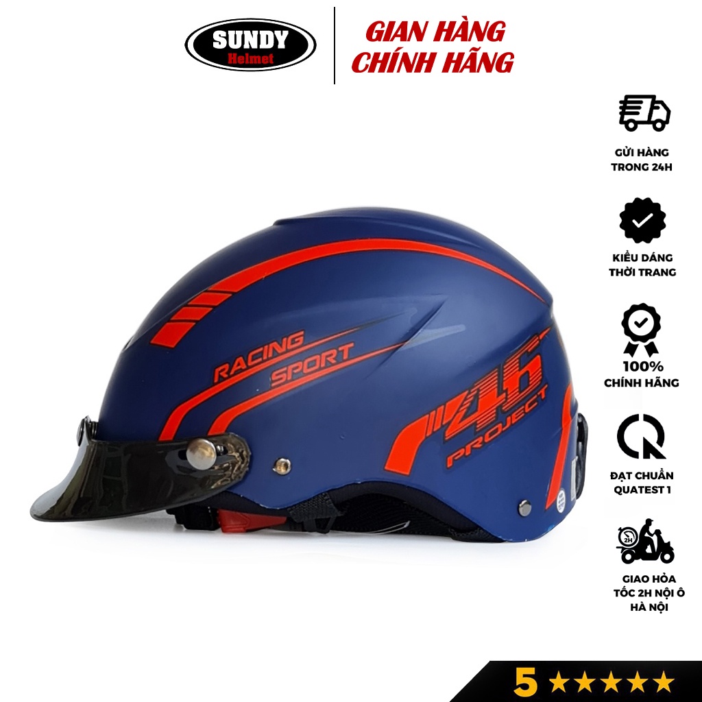 Mũ bảo hiểm nửa đầu SUNDY HP-01 tem racing thể thao, nhiều màu cá tính, Freesize (vòng đầu 55-59cm)