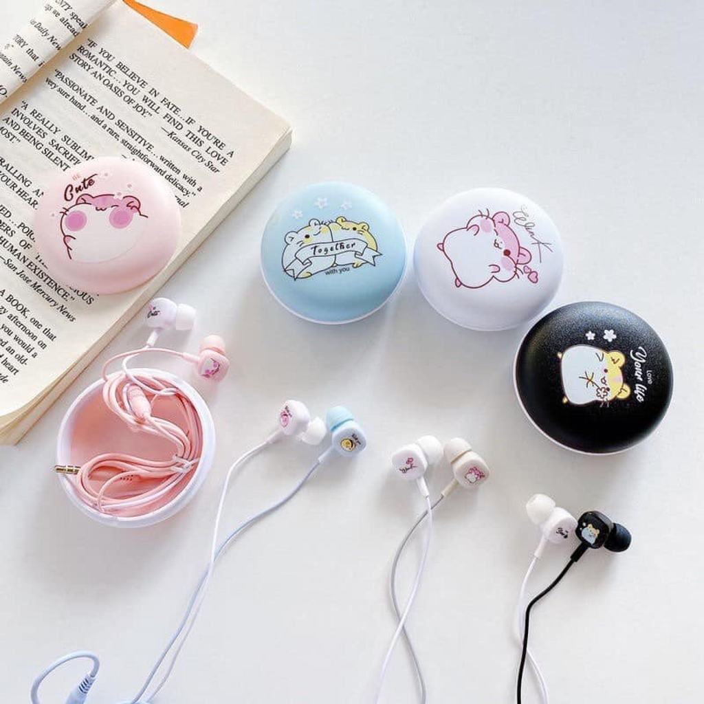 Tai Nghe Nhét Tai Giắc Cắm 3.5mm Kèm Mic Hình Chuột Hamster Dễ Thương