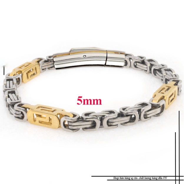 Lắc tay nam inox ziczac vuông trắng vàng khóa vip cao cấp thể hiện đẳng cấp phái mạnh
