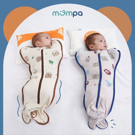 Nhộng chũn cho bé Mompa 0-6 tháng vải sợi tre khóa 2 chiều co giãn chống giật mình tự ngủ thoáng mát 900