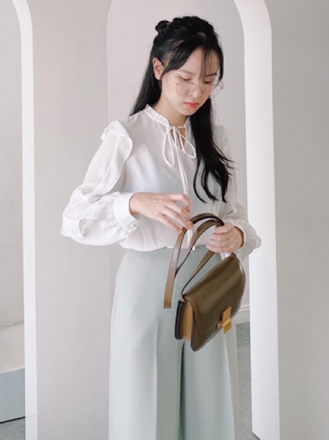 Sơmi thiết kế- Sơmi nhún béo tay đính cúc ngọc