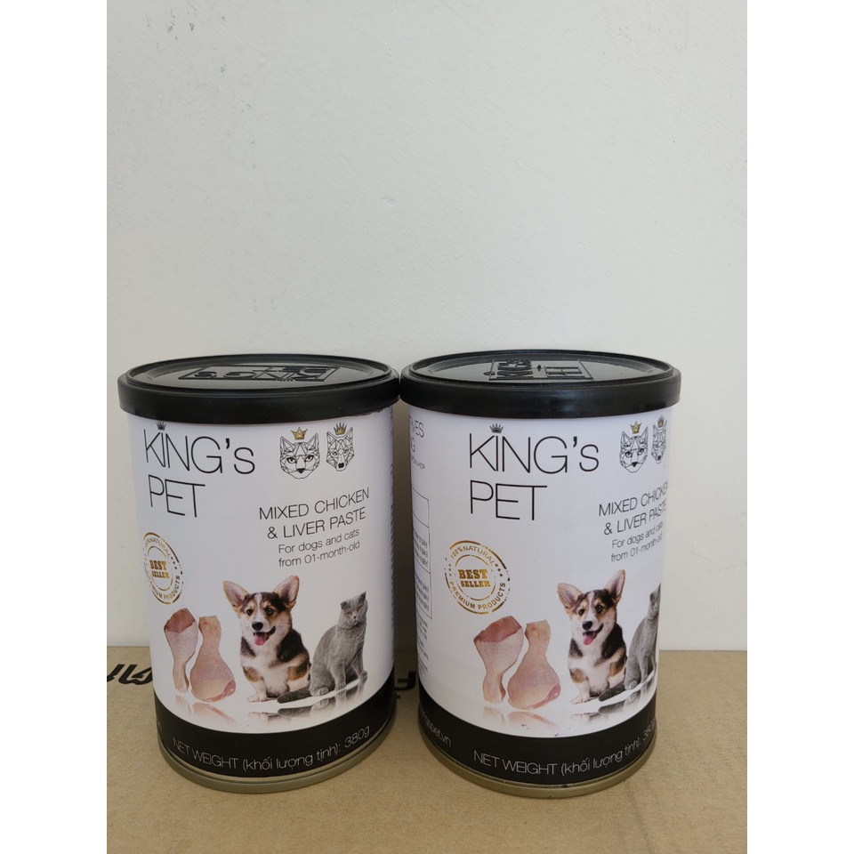 Pate King pet dành cho mèo chó từ 1 tháng tuổi, lon 380g