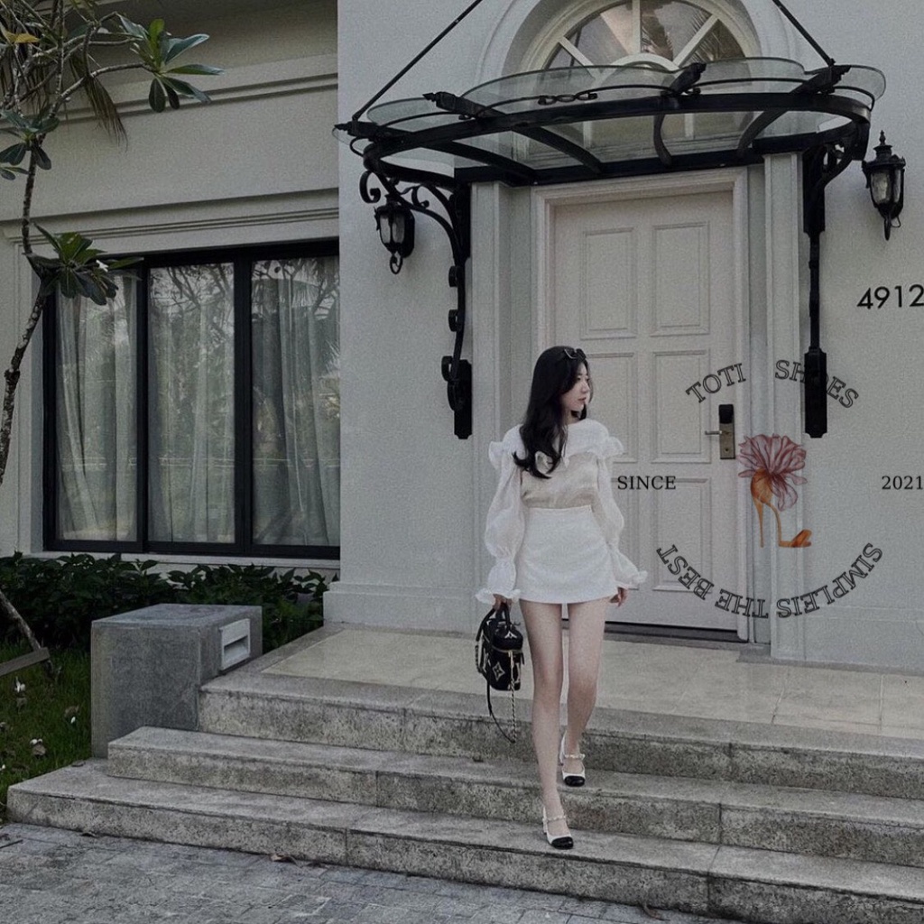 GIÀY NỮ TOTIIE STORE - SỤC BÚP BÊ MŨI TRÒN THỜI TRANG - GIÀY BÍT MŨI QUAI DÁN XÍCH BẠC G2202160