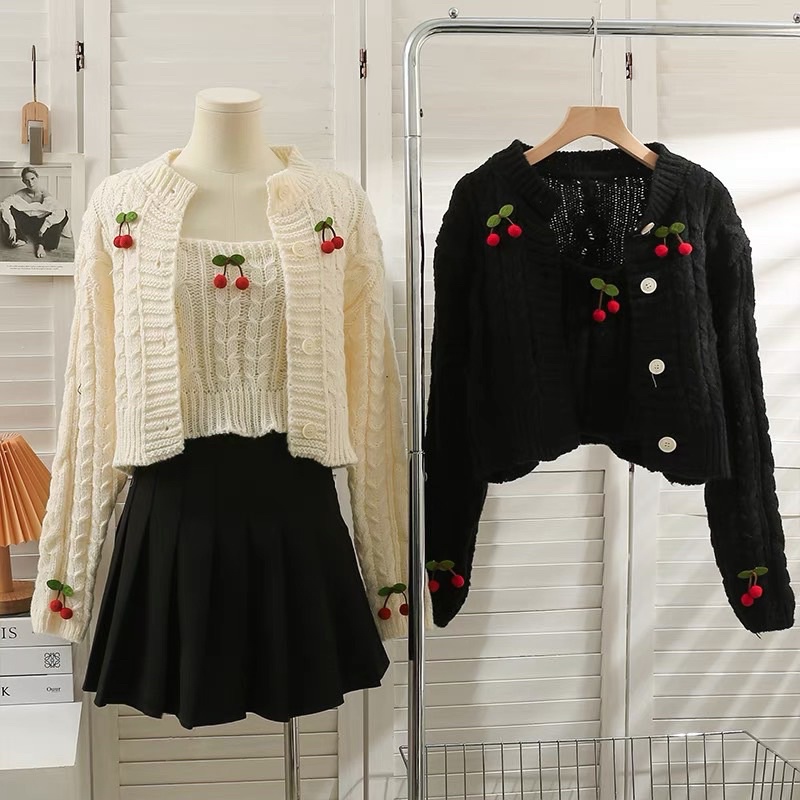 Set áo len cặp đính quả cherry bông siêu cưng,