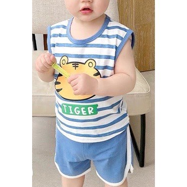 Bộ Quần Áo Cộc Tay Chi Tiết Kẻ Hình Thú Ngộ Nghĩnh Chất Thun Lạnh Cho Bé Trai Bé Gái Quần Áo Trẻ Em Ken Store