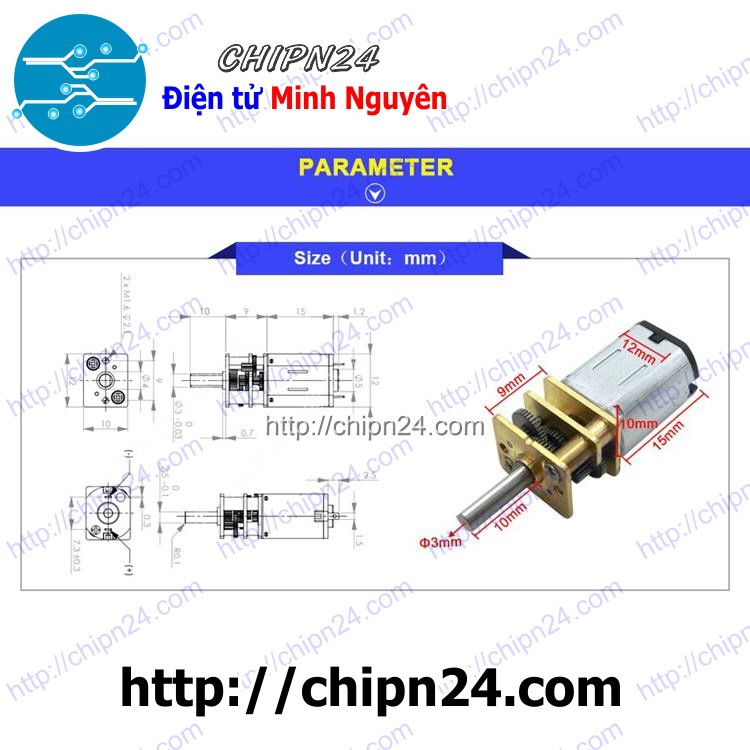 [1 CÁI] Động cơ giảm tốc GA12-N20 200rpm (200 vòng/phút 200v/ph)