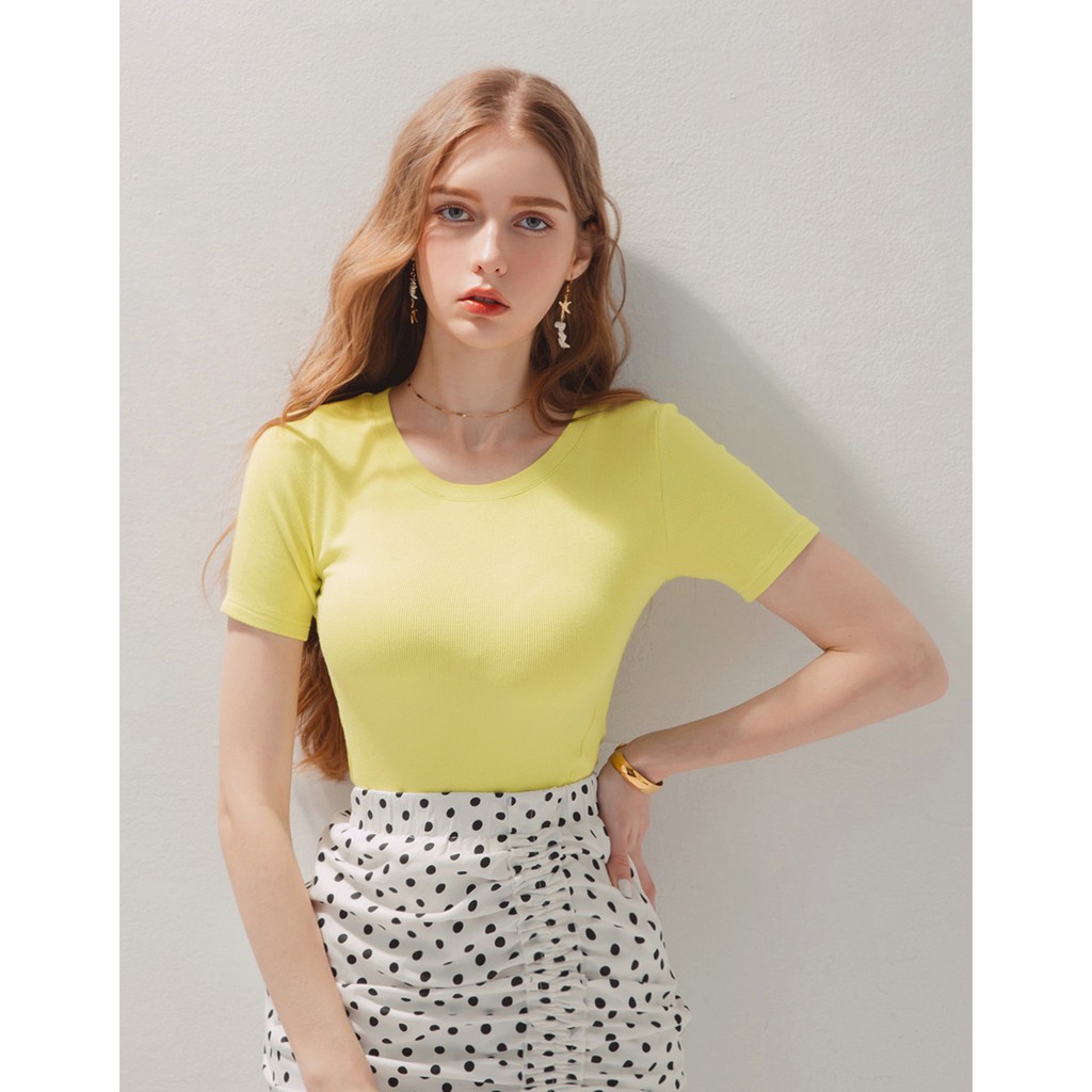 Áo croptop thun cổ tròn xẻ nhẹ nữ Air Space 2120121049