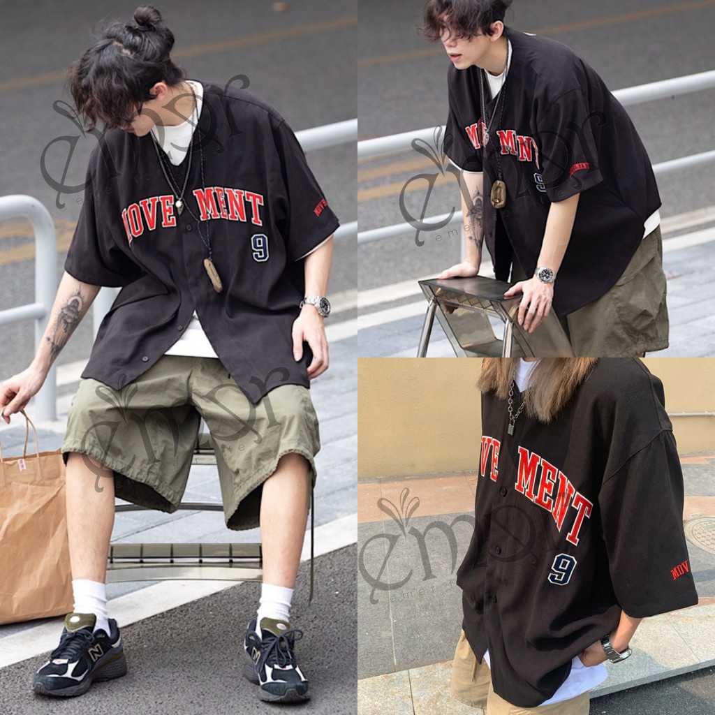 Áo Sơ Mi Nam Nữ Tay Ngắn Bóng Chày Thời Trang Hàn Quốc Áo Khoác Sơ Mi Thêu Tay Cao Cấp Rẻ Đẹp E'MER | BigBuy360 - bigbuy360.vn