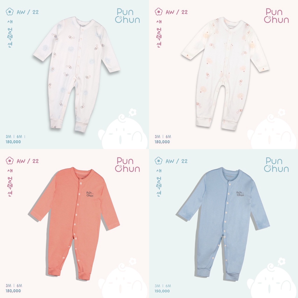 Bộ body dài cúc giữa không tất cho bé sơ sinh đến 6 tháng