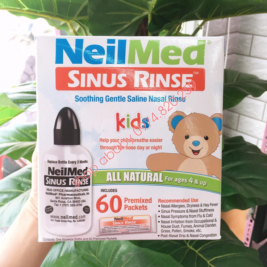 Bộ rửa mũi Neilmed trẻ em (1 bình 120ml + 60 gói muối)