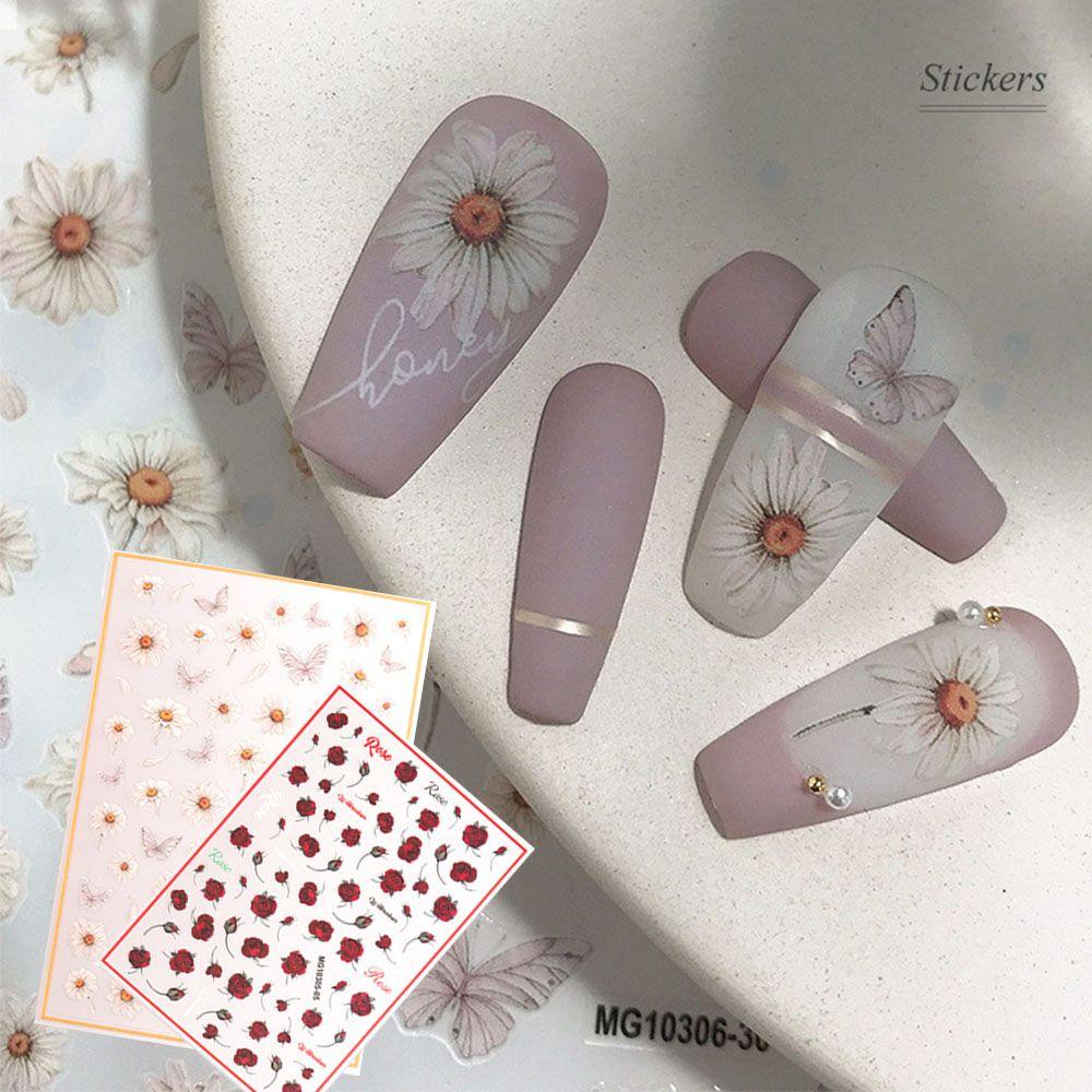 OCEANMAP Keo Dán Trang Trí Móng Tay Tự Dính Họa Tiết Hoa Hồng Và Bướm Xinh Xắn