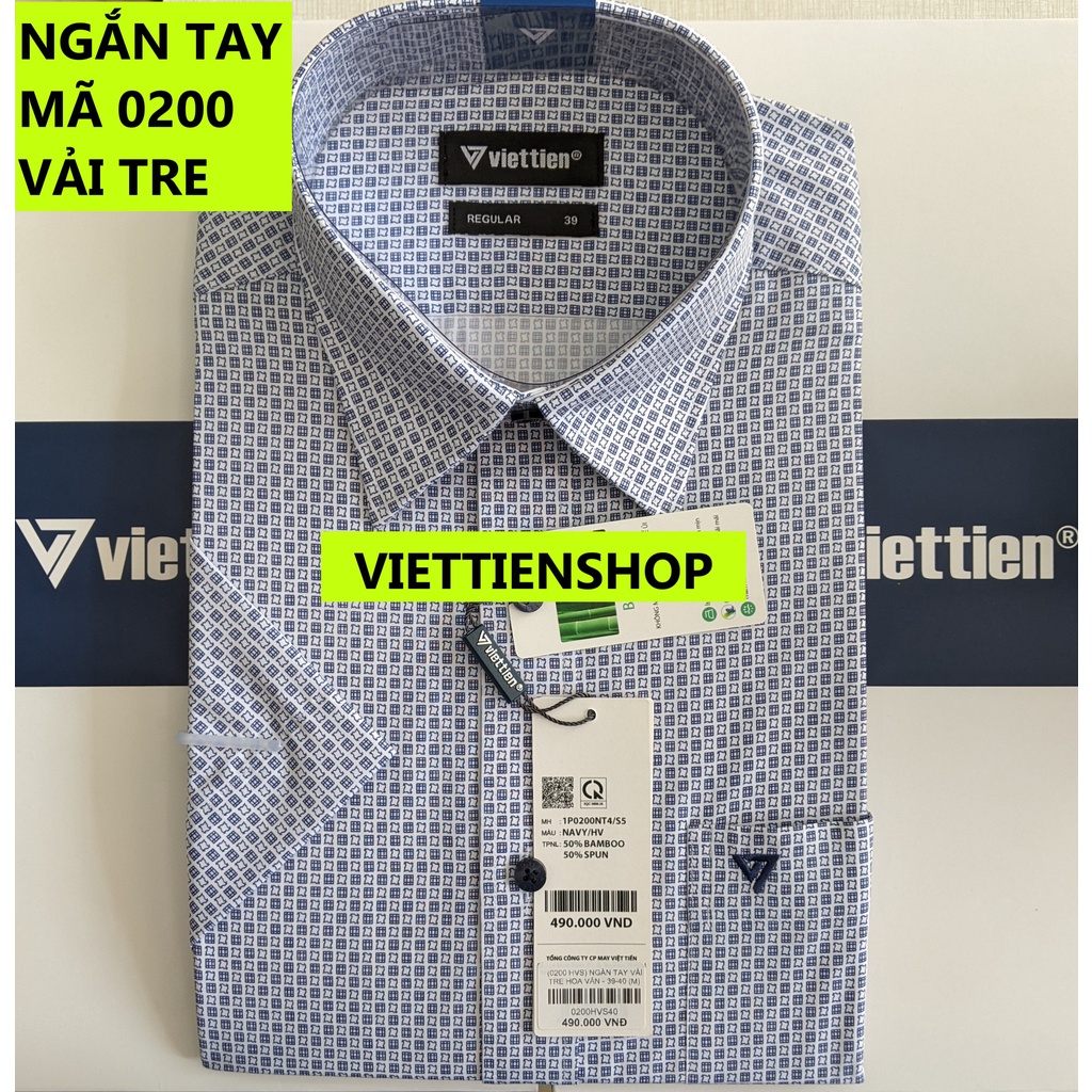 (0200 HVS) ÁO SƠ MI VIỆT TIẾN NGẮN TAY VẢI TRE HOA VĂN