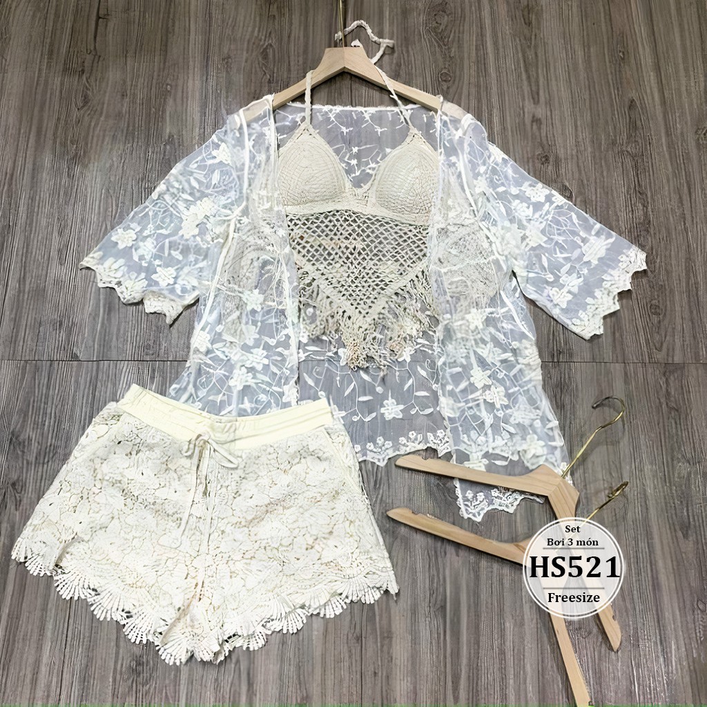 Set bikini lưới đi biển bigsize nữ 3 món - Quần + Áo + Áo khoác - size dưới 80kg - Đồ bơi bigsize 3 món -Trơn và Thổ Cẩm | BigBuy360 - bigbuy360.vn