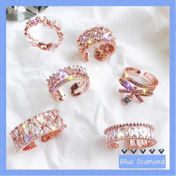 【Blue Diamond】Korean-Style Simple Forefinger Ring Knuckle Ring  Students Fashion Zircon Luxury Japanese And Korean-Style Open Ring