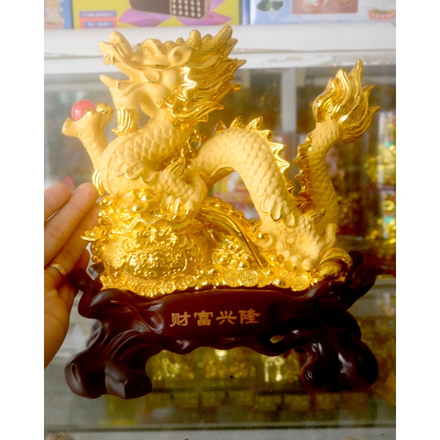 Tượng rồng mạ vàng cao 24cm ngang 20cm