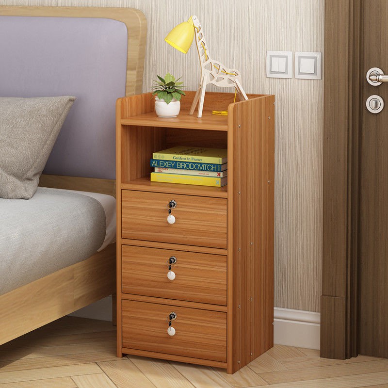✗▪✕Tủ đầu giường có khóa Kệ để đồ đơn giản và hiện đại Phòng ngủ nhỏ tiết kiệm <