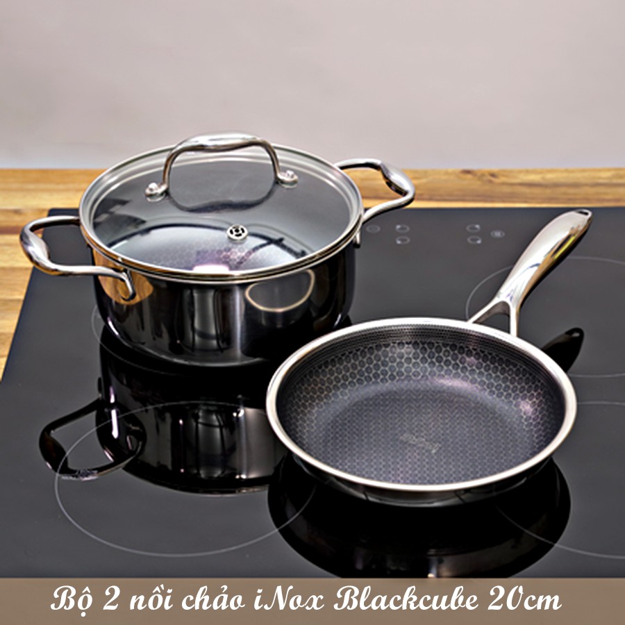 [Hàng chính hãng] Bộ 2 nồi chảo Inox iMat Blackcube 20cm, Sản phẩm Blackcube Hàn Quốc