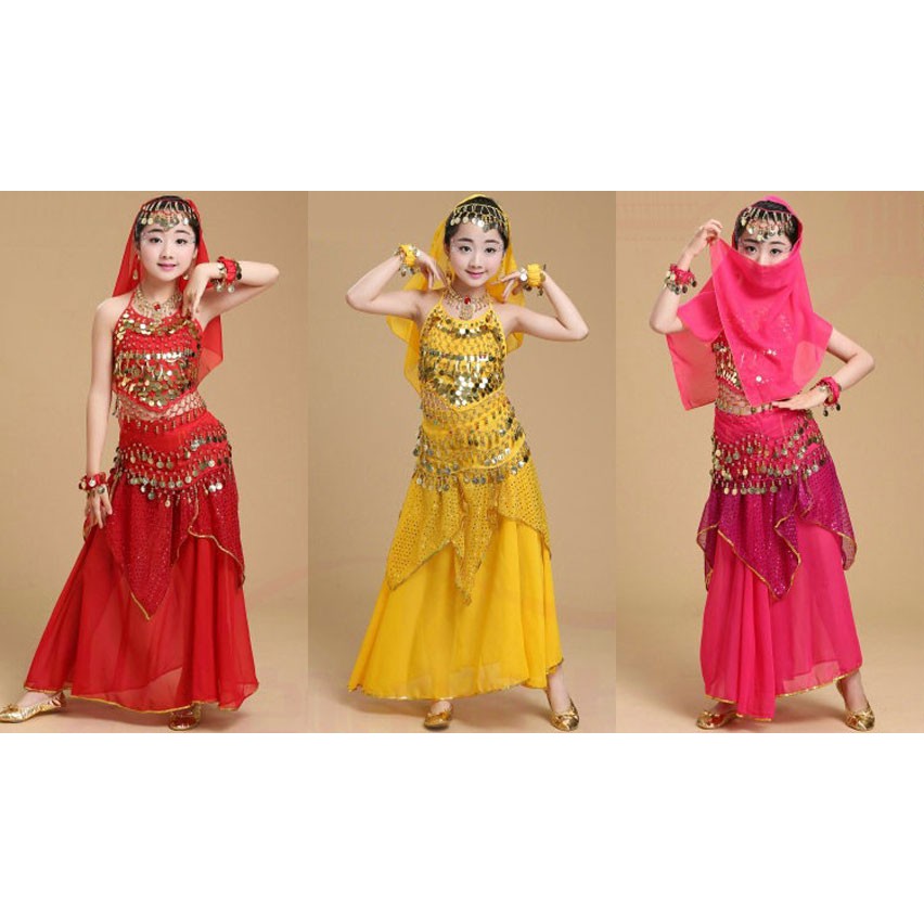 Trang phục váy múa Ấn độ nổi bật cho bé (Váy - Áo yếm)