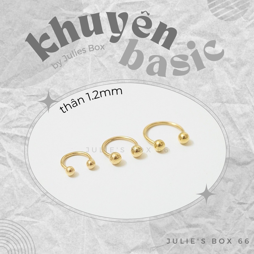 [1 Chiếc] Khuyên Tai Titan Unisex Chữ U Thân 1.2mm Màu VÀNG Không Gỉ Sét Không Ngứa Bông Tai Julies Box 66