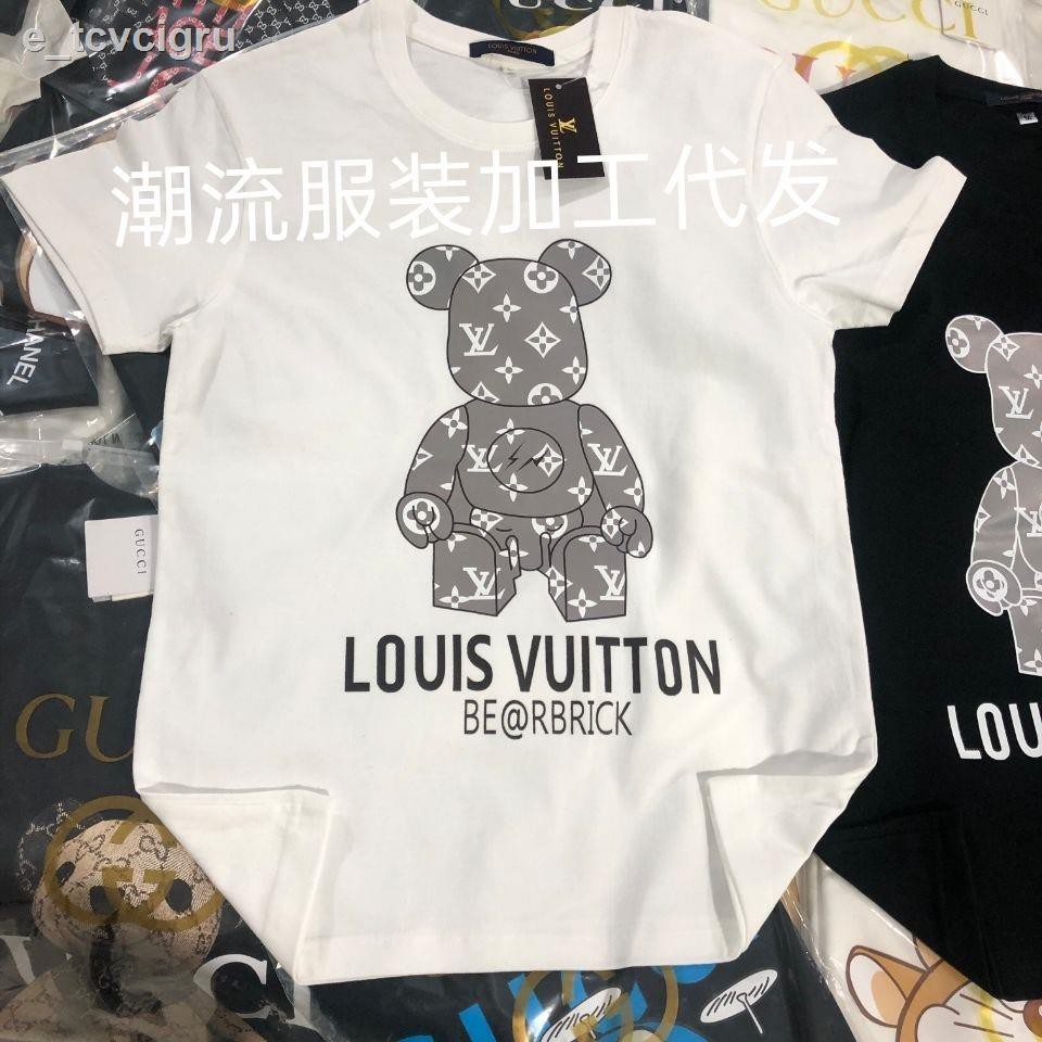 Mẫu mới Xuân / Hè 2021 Âu Mỹ Áo thun cotton cổ tròn in chữ L gấu V dành cho các cặp đôi nam nữ tay ngắn xu hướng p